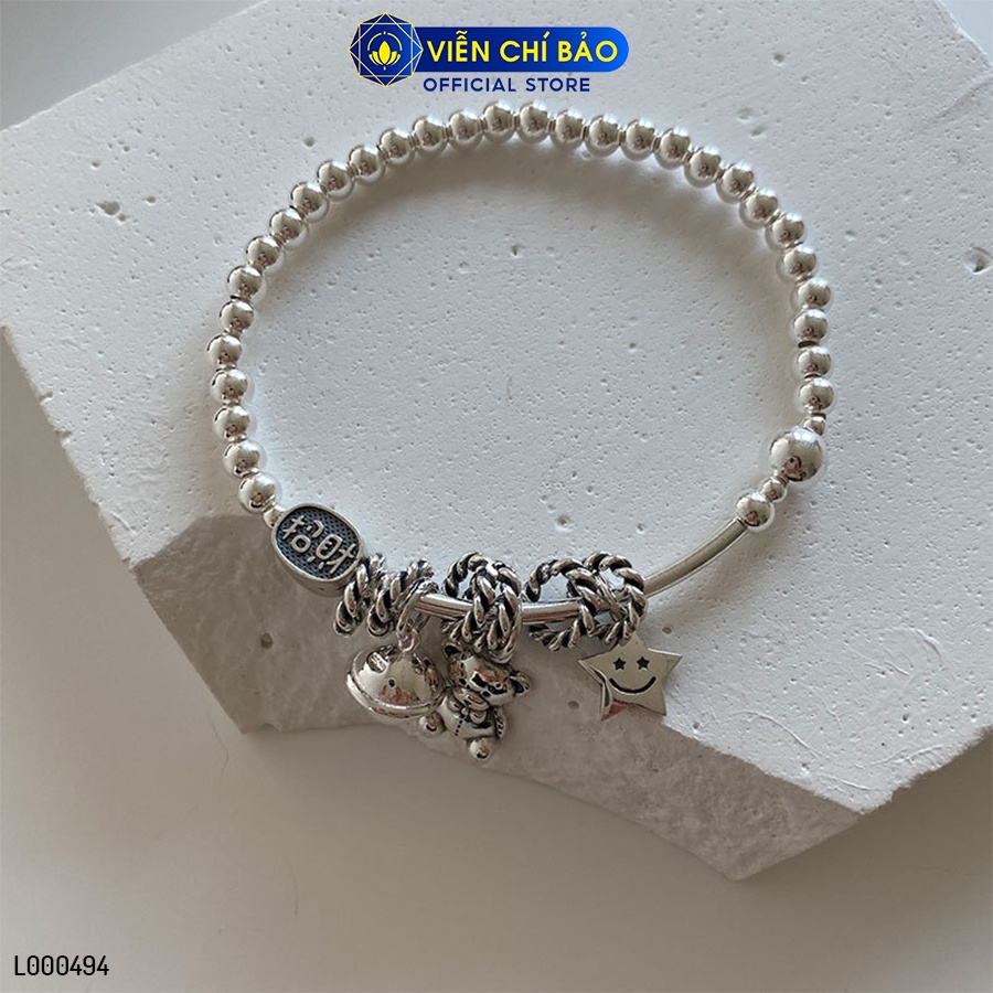 Vòng tay bạc nữ bi charm gấu chuông chất liệu bạc 925 thời trang phụ kiện trang sức Viễn Chí Bảo L000494