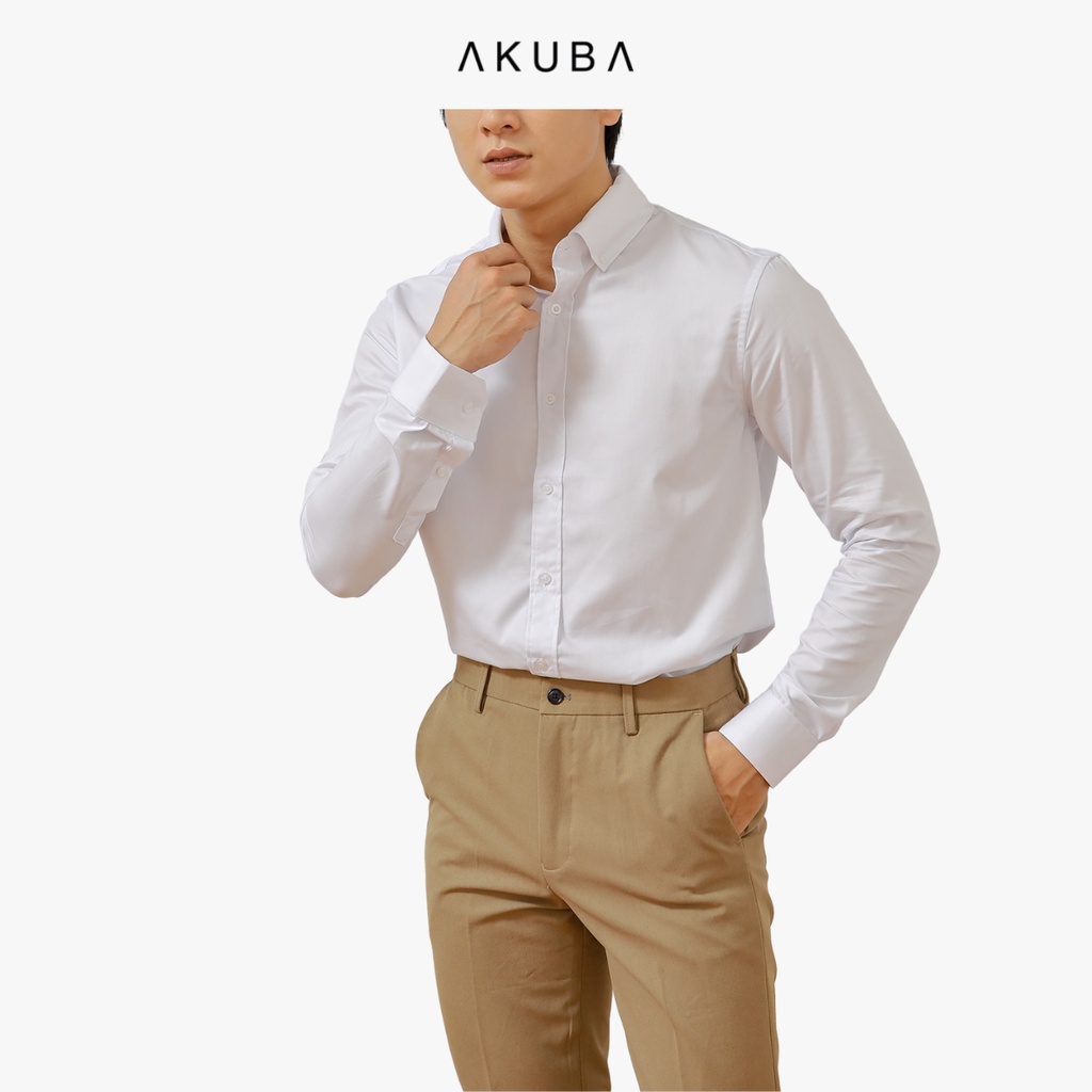 Áo sơ mi nam tay dài công sở Akuba form slimfit chất vải cotton lụa mềm mượt thoáng mát 01F0466