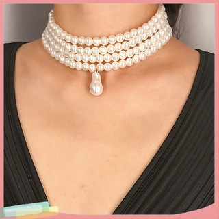 Vòng cổ choker nhiều lớp đính hạt ngọc trai giả thanh lịch thời trang