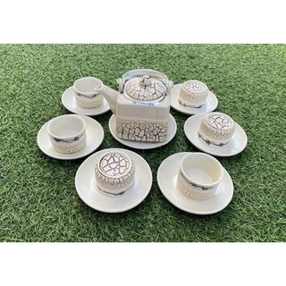 Bộ ấm chén Bát Tràng men rạn đĩa tách, nhận in logo trên ấm chén, HÀNG LOẠI 1