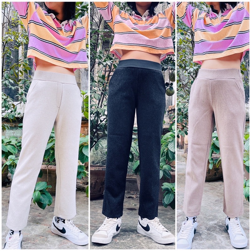 Combo 2 Quần tây unisex baggy dạ nỉ cao cấp XUẤT HÀN XỊN PLAMINGO,ROLIATE ống đứng suông bán chun mix cả thế giới