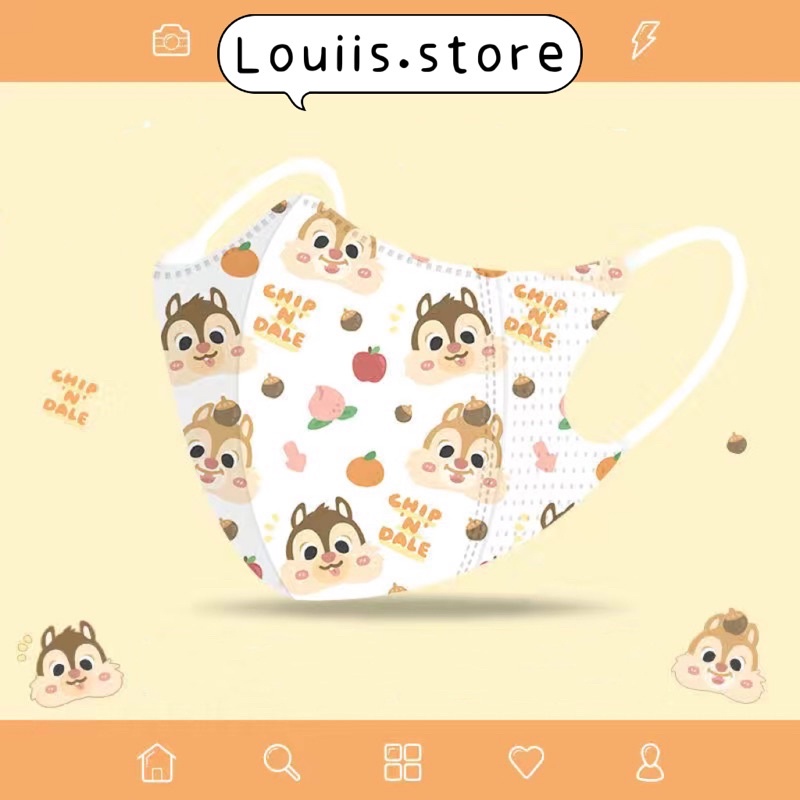 Khẩu trang 3D hoạt hình dễ thương, in hình họa tiết người lớn Louiis.store