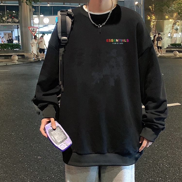 Áo sweater nam nữ chữ essentials 7 màu ,  áo màu đen form rộng tay dài dày dặn cao cấp 2022