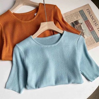 Áo len cổ tròn cộc tay basic ( còn màu ghi tên)