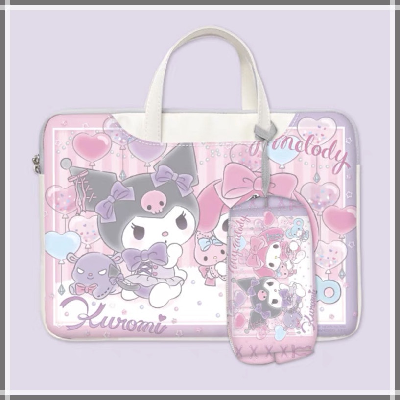 Túi đựng máy tính xách tay bằng PU chống thấm nước hoạt hình Cinnamoroll và Kuromi kích cỡ 12 13 15 14 15.6 17.3 inch