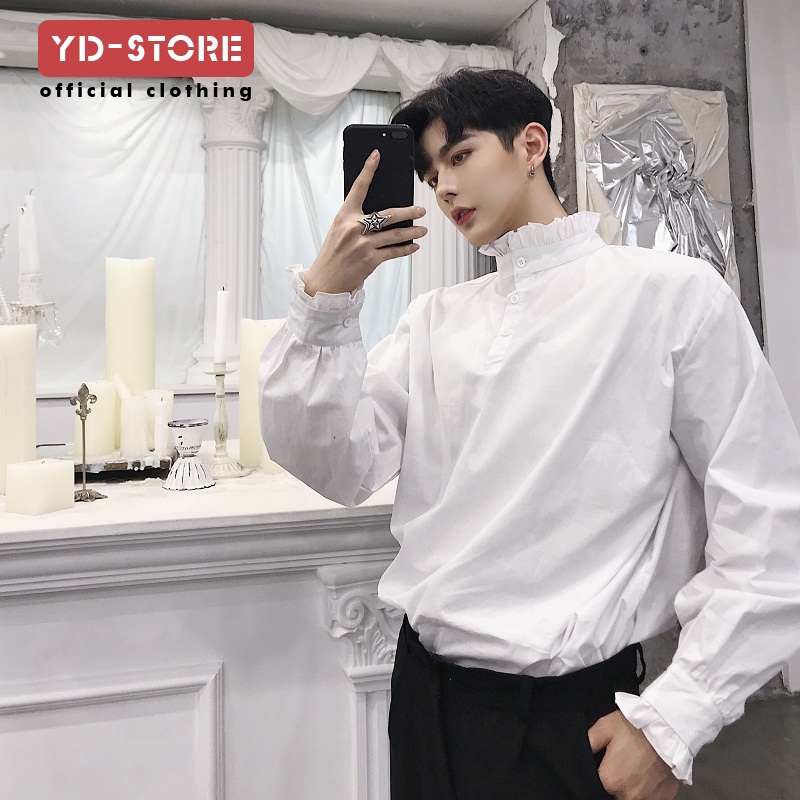 Áo Sơ Mi Tay Dài Cổ Đứng Viền Bèo Trước Và Sau Thời Trang Mùa Thu Cho Nam Và Nữ