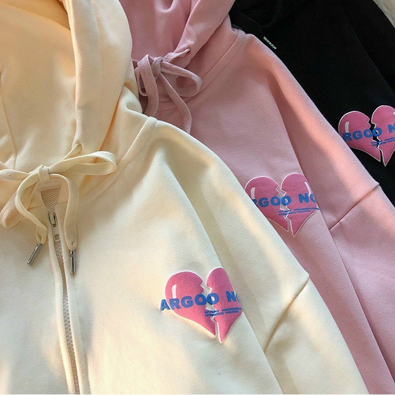 Áo Khoác Nỉ Trái Tim, Áo Khoác Hoodie Có Khóa Kéo Phong Cách Đồng Phục Bóng Chày Thời Trang Thu Đông Mới Dành Cho Nữ