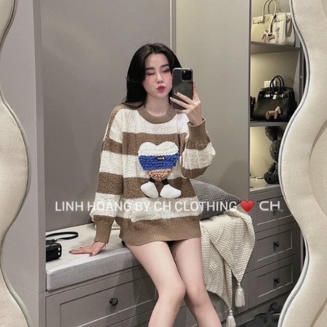 Áo len tim kẻ sọc dáng rộng dài tay len mềm mịn dày dặn AL2554 - NhiNhi Shop