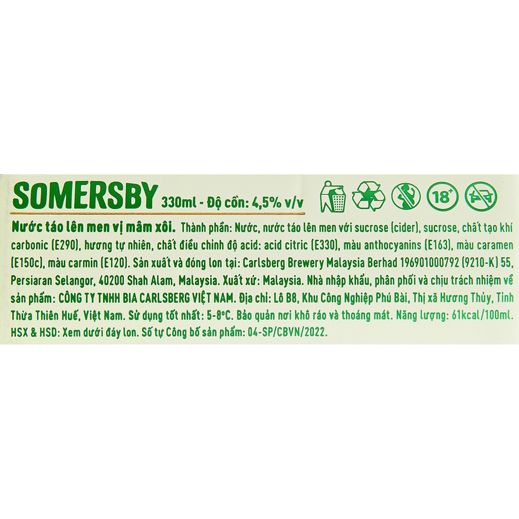 LỐC 6 LON NƯỚC TÁO LÊN MEN VỊ MÂM XÔI BLACKBERRY SOMERSBY 330ML