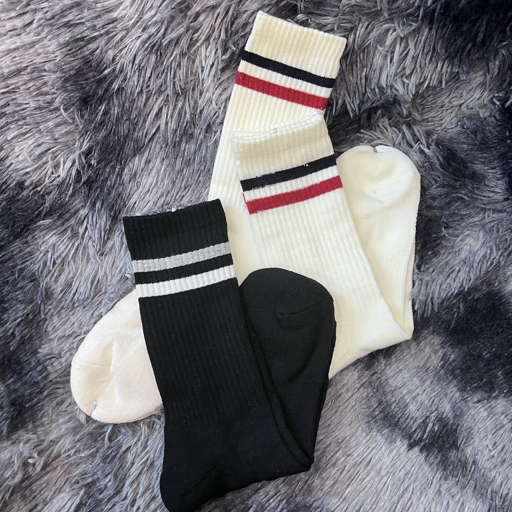 Tất Dài Vớ Kẻ Hình Lửa nhiều màu Nam Nữ Basic Cotton 100%