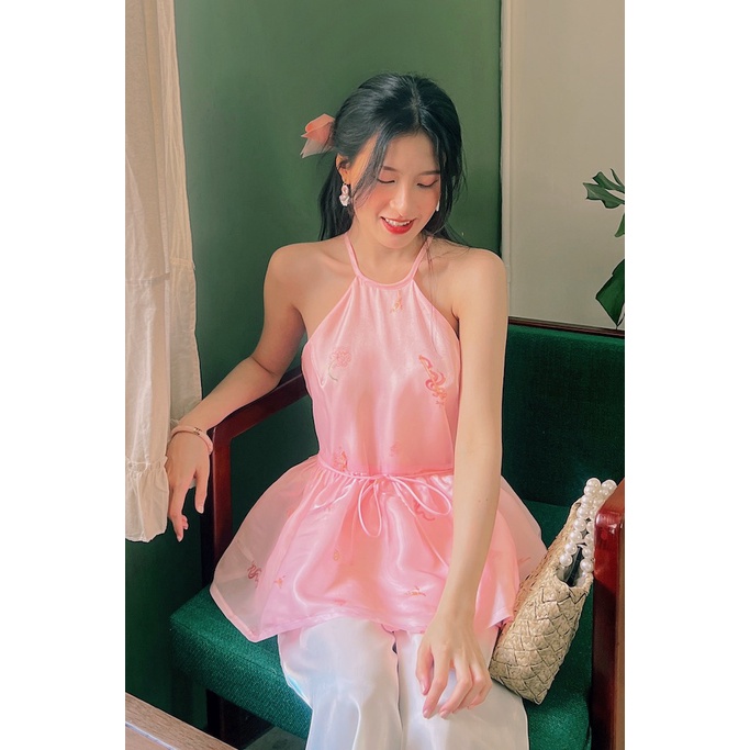 Sumire Store Áo yếm xòe organza Nhạc Hoa - Hồng