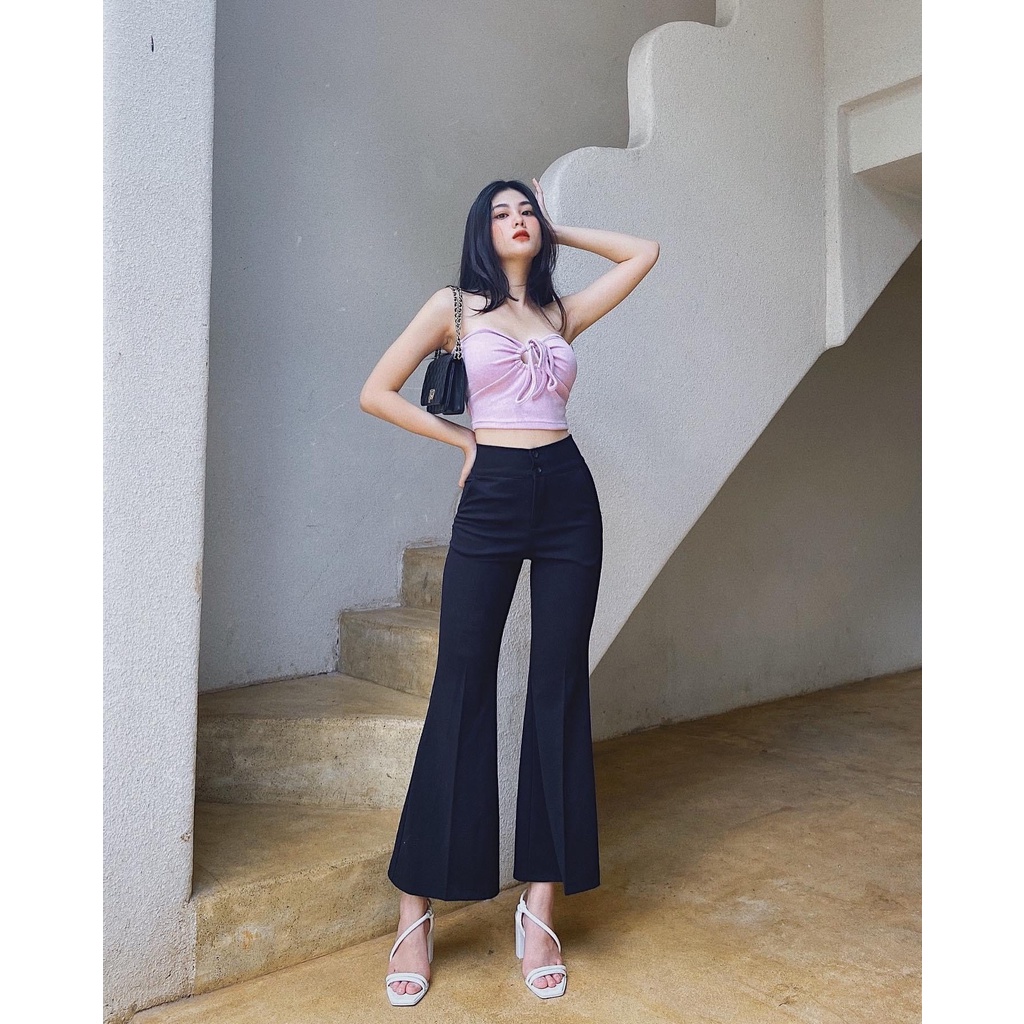 Quần tây HHVINTAGE ống loe lửng ống rộng cát nhật co giãn