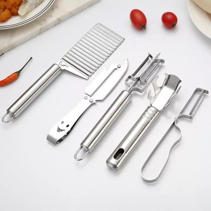 Bộ 5 dụng cụ cắt sóng, bào, gọt rau củ quả siêu tiện lợi bằng inox
