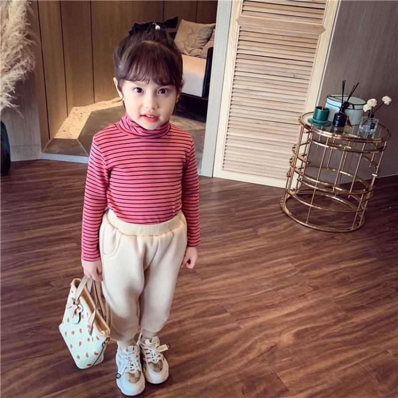 Áo Thun Tay Dài Cổ Lọ Họa Tiết Kẻ Sọc Thời Trang Cho Bé Gái Từ 2-8 Tuổi