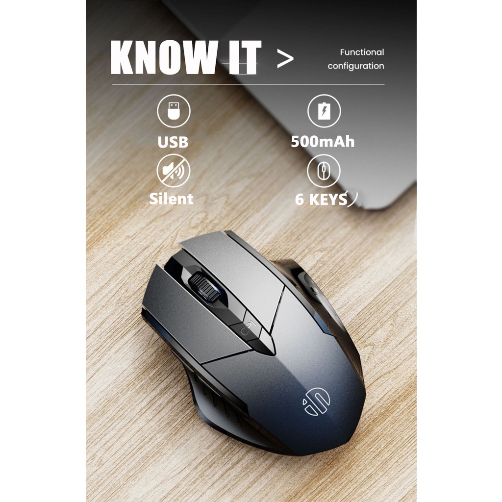 Chuột không dây INPHIC PM6 sử dụng pin sạc kết nối bằng USB 2.4G