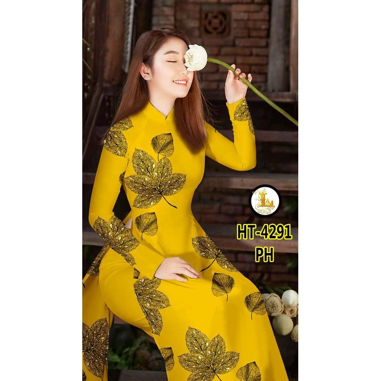 Vải may áo dài trung niên họa tiết chiếc lá, chất vải đẹp hàng loại 1