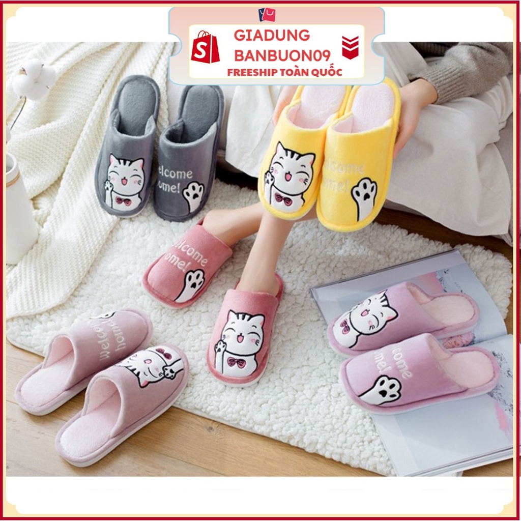 SỤC NỮ 💖𝑭𝑹𝑬𝑬𝑺𝑯𝑰𝑷 💖 Dép Bông Unisex Hình Mèo, Đế Cao Su Dẻo Dép Lông Mịn siêu Kute hàng Quảng Châu