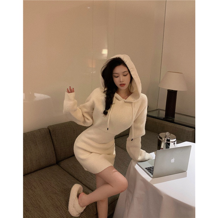 Đầm hoodie ZHELIHANGFEI len tay dài ôm dáng phong cách quyến rũ thời trang dành cho nữ