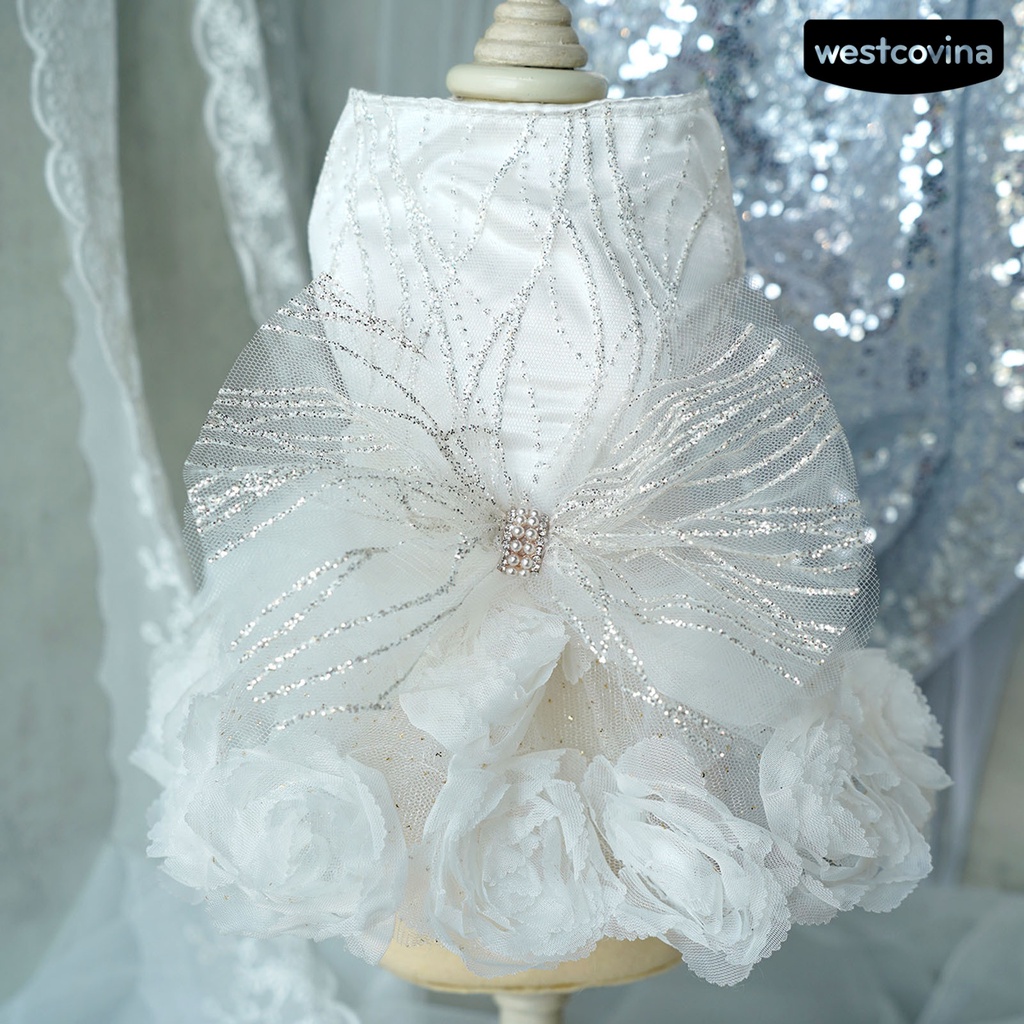 [COD]♘Đầm Thắt Nơ Bướm Trắng Ba Chiều Bằng Polyester Sáng Bóng Thoải Mái Thời Trang Dành Cho Cún Cưng