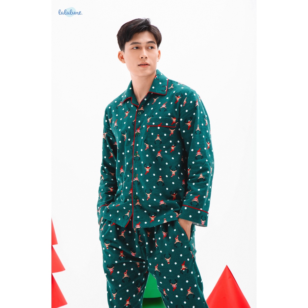 Pyjama nỉ LalaLune màu xanh đậm họa tiết cho cả gia đình