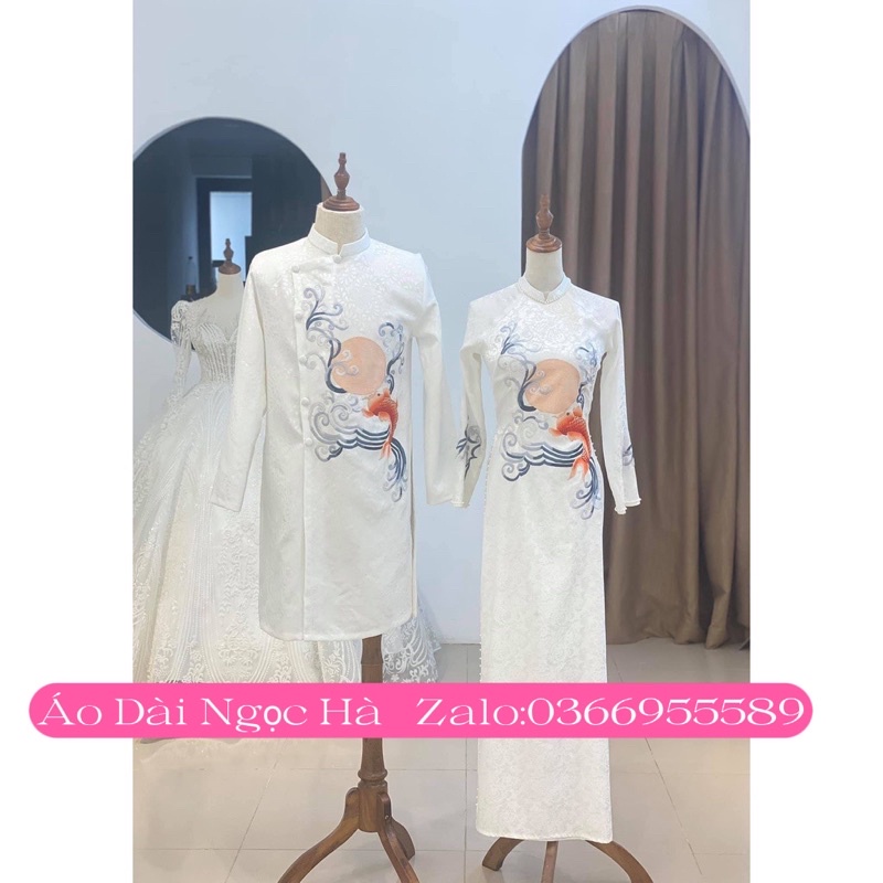 Áo Dài Cưới Cô Dâu Trắng Chú Rể Cặp Nam Nữ Cưới Hỏi Cao Cấp