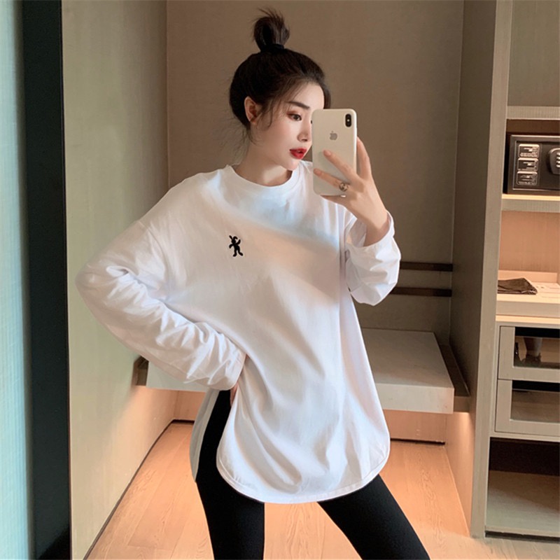 Áo thun SUXI tay dài dáng rộng màu sắc đơn giản dễ phối đồ thời trang thu đông cho nữ