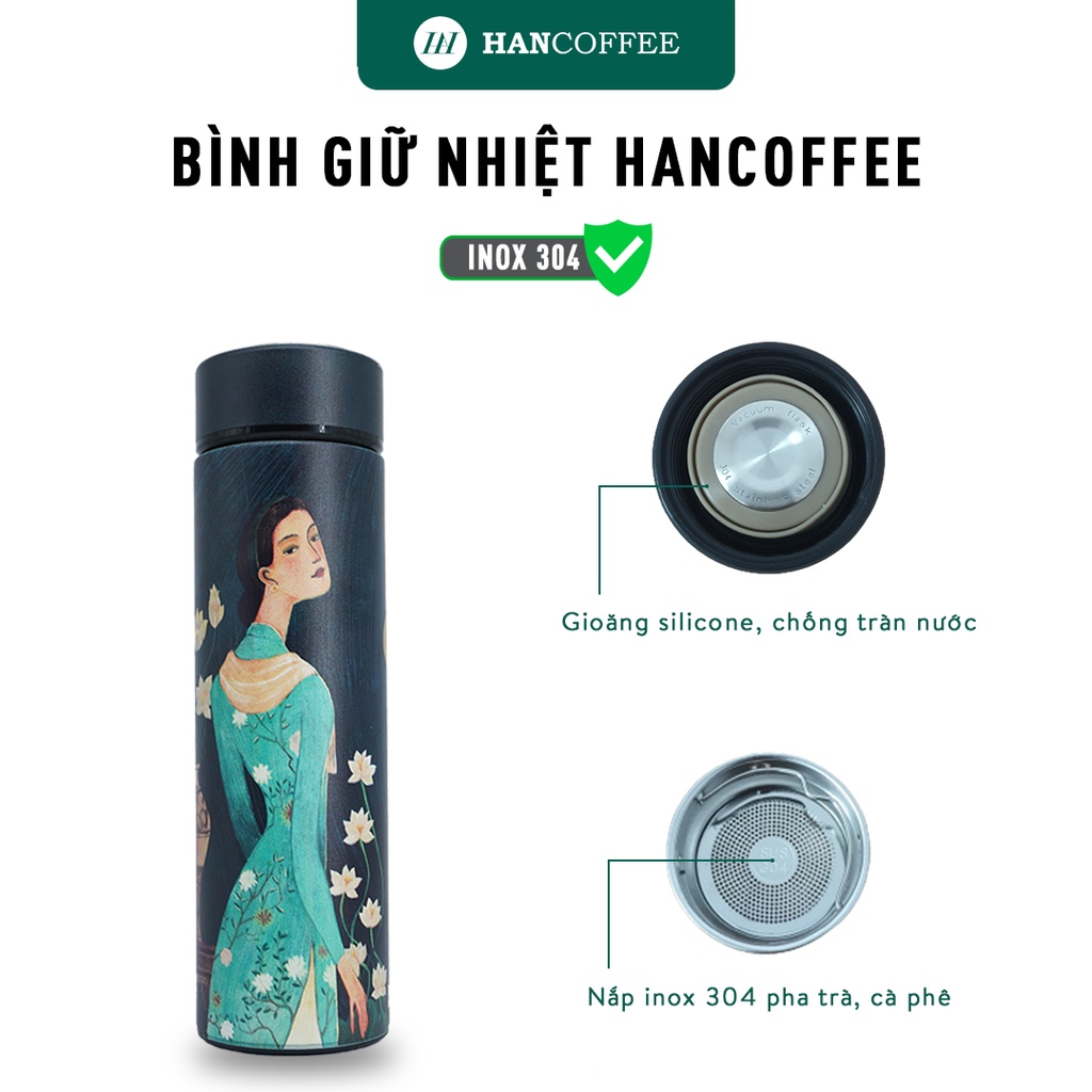 Bình giữ nhiệt HANCOFFEE nóng lạnh 450ml họa tiết Cô Gái inox 304 cao cấp - CCDC0524