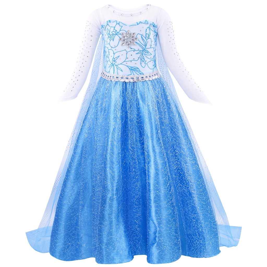 Đầm dài phong cách công chúa Elsa màu trắng lãng mạn thời trang mùa thu cho trẻ em