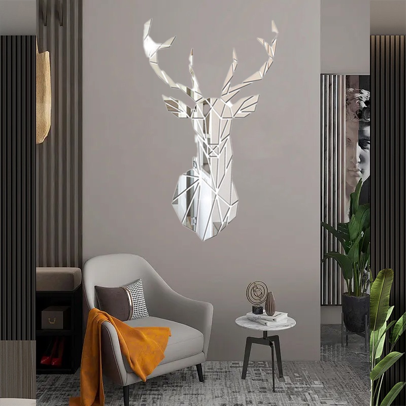 Đề Can 3D Hình Đầu Hươu Tráng Gương Bằng Acrylic Phong Cách Bắc Âu Trang Trí Nhà Cửa DIY