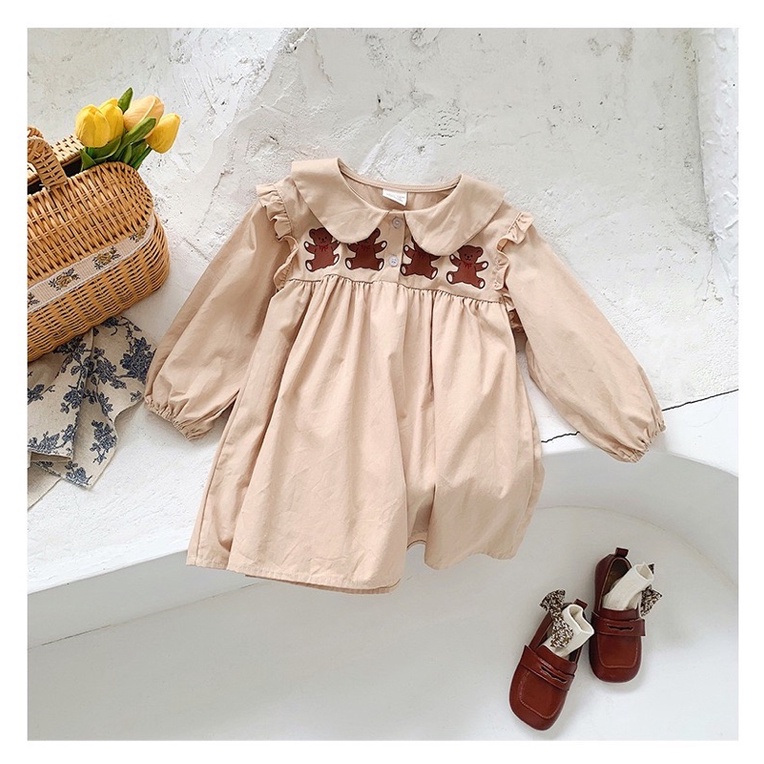 VÁY TRẺ EM VINTAGE HÀN QUỐC IN HÌNH GẤU