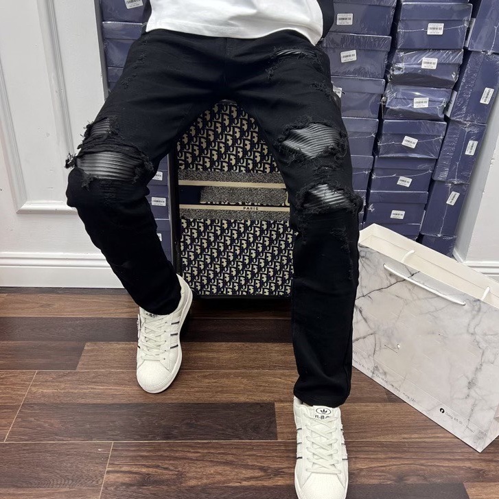 Quần jean nam vá da,Quần bò vá da nam hot Cao Cấp