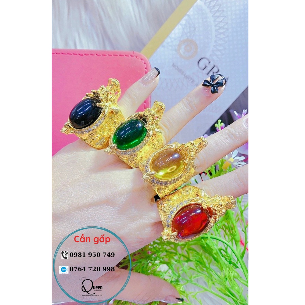 Nhẫn Nam Mặt Ngọc Nhiều Màu Chạm Hình Rồng May Mắn Tài Lộc-HN0712042