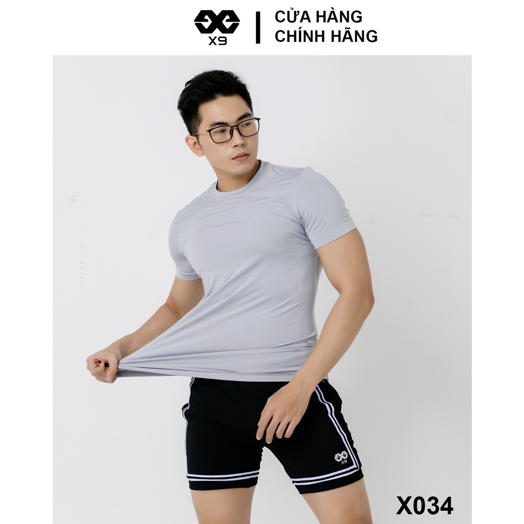 Áo Thun Trơn Nam Cổ Tròn Không Logo Body Tập Gym Thể Thao Chạy Bộ Cotton Thun Lạnh Giữ Nhiệt - X9 Sportswear - X034