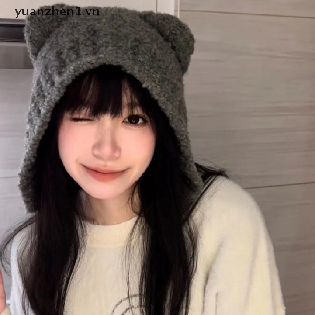 Mũ Len Dày Dặn Giữ Ấm Mùa Đông In Hình Gấu Dễ Thương Cho Nữ