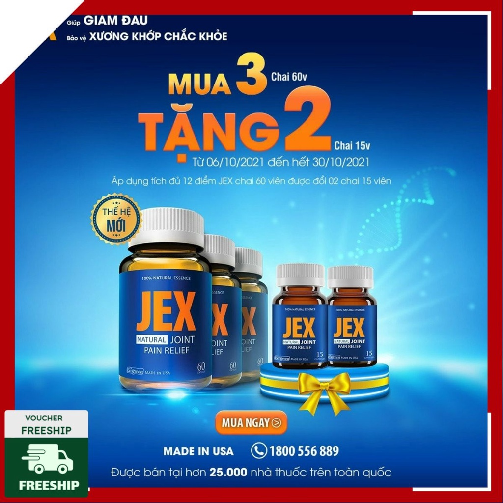 Freeship Viên Uống Jex Max, Giảm Đau, Tái Tạo Sụn Khớp, Tích Điểm Chính Hãng, Hộp 60 Viên