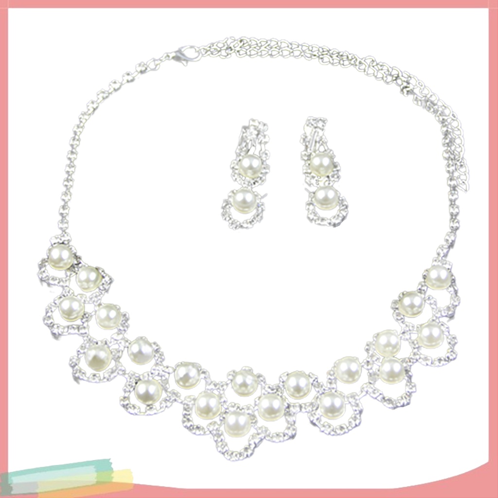 Bộ vòng cổ + bông tai đính đá/ ngọc trai giả sang trọng thời trang