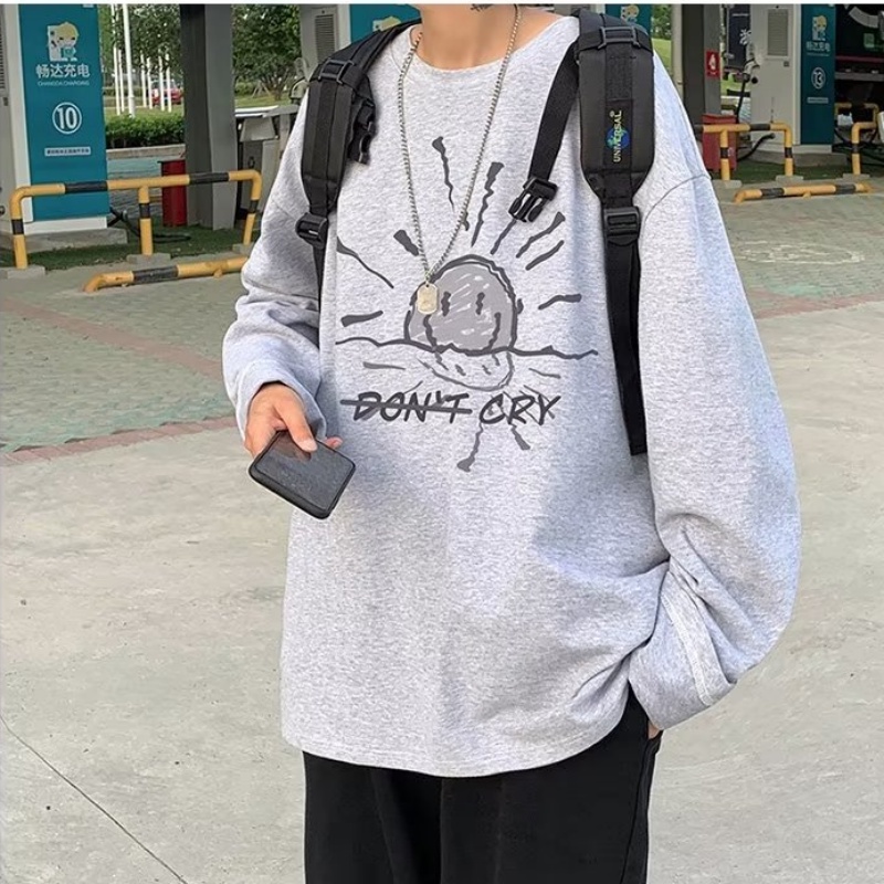 Áo Thun Nam Dài Tay Cổ Tròn In Chữ Thời Trang Hàn Quốc