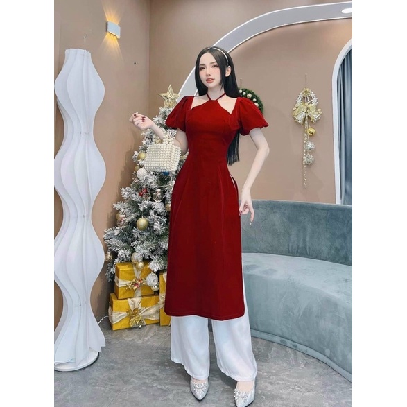 áo dài nhung cổ yếm