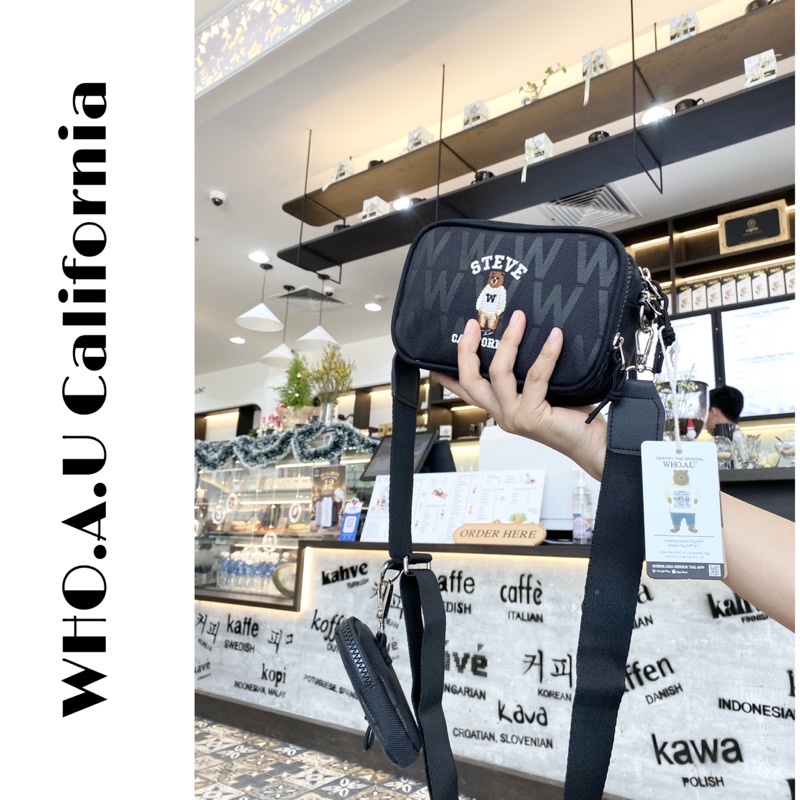 Túi đeo chéo Nam Nữ 2 ngăn khoá logo thêu gấu🔰Size 18x12x6cm🔰 màu đen