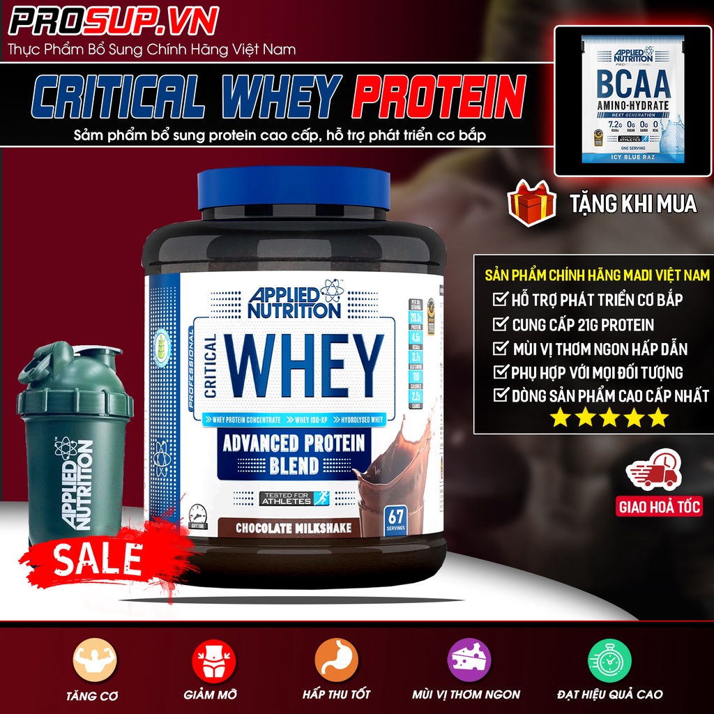 Critical Whey Protein - Applied Nutrition 2kg 67 lần dùng Whey protein hỗ