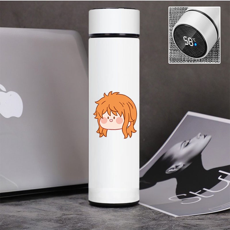Bình giữ nhiệt đựng nước in hình ONE PIECE Đảo Hải Tặc ver Mặt Cute anime tiện lợi lõi Inox có nắp báo nhiệt độ