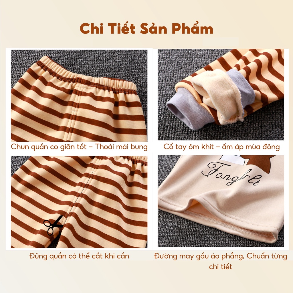 Bộ nỉ lót lông cho bé, bộ nỉ nhung tăm giữ ấm mùa đông trẻ em cao cấp từ 1 - 7 tuổi
