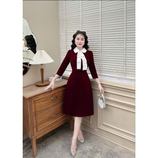 Đầm nhung MNG  kèm nơ.