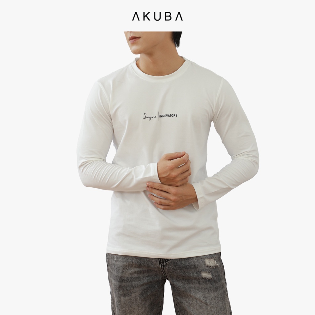 Áo thun nam tay dài AKUBA in họa tiet form regular chất liệu cotton không co rút 01J0111