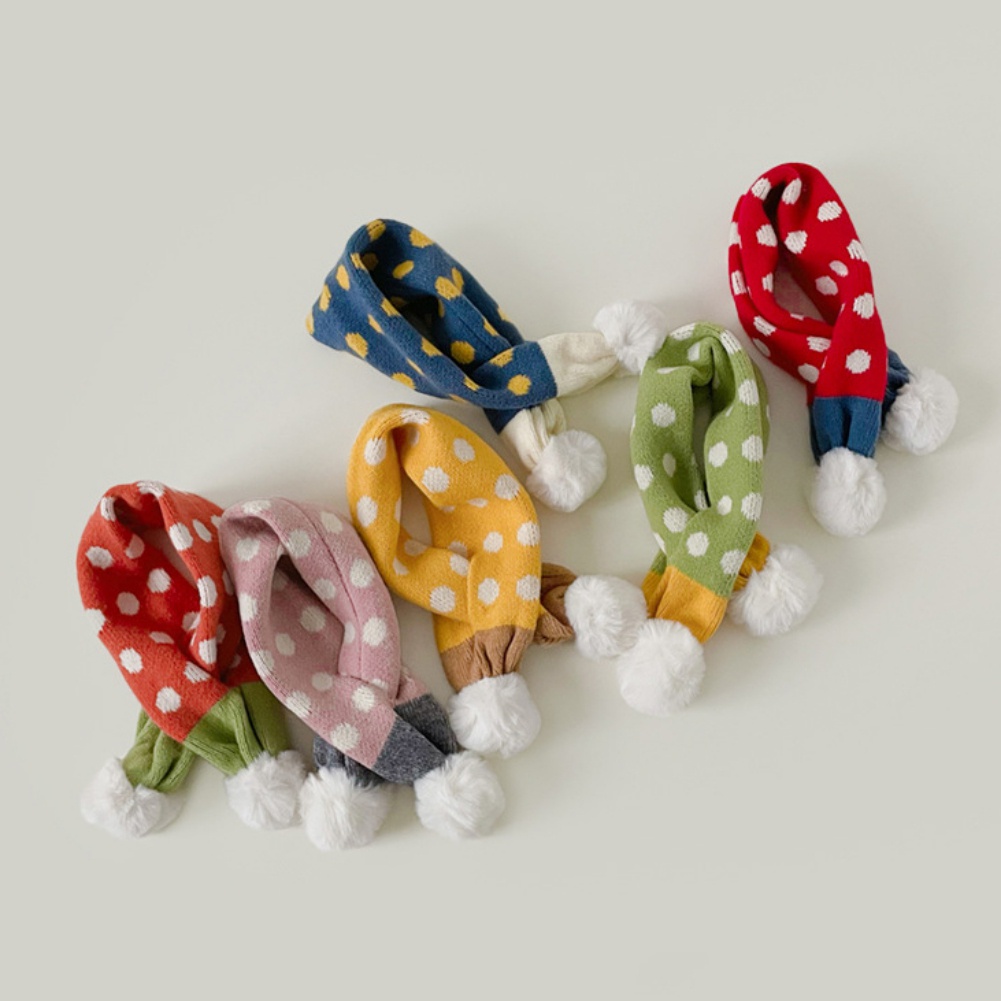 Khăn Choàng Cổ Đan Len Họa Tiết Chấm Bi Phong Cách Hàn Quốc Thời Trang Thu Đông Xinh Xắn Cho Bé Gái