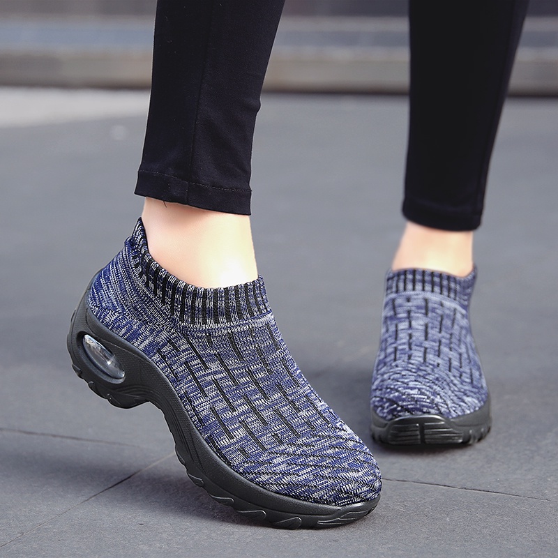 Giày thể thao đệm khí phù hợp với tất cả, giày nữ, giày sock, giày vải thoáng khí, giày khiêu vũ tăng chiều cao đế dày