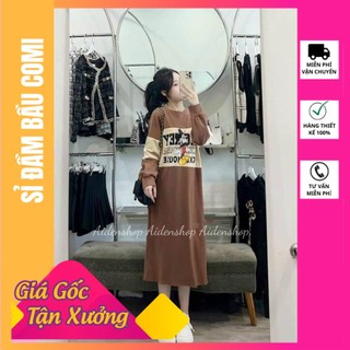 Váy bầu đẹp thu đông COMI đầm bầu thiết kế nỉ