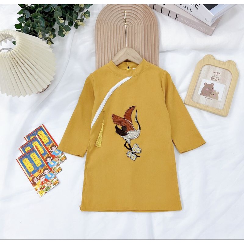 Áo dài Chim hạc bé trai cách tân size nhí đại chất đẹp