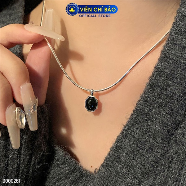 Dây chuyền bạc nữ trơn to mặt đá đen chất liệu bạc 925 thời trang phụ kiện trang sức Viễn Chí Bảo D000261