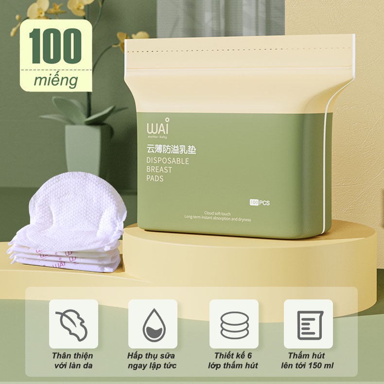 Miếng Lót Thấm Sữa WAI BeeCorner (Túi 100 miếng) - Tiện Dụng An Toàn Sạch Sẽ Cho Mẹ Bầu Và Sau Sinh